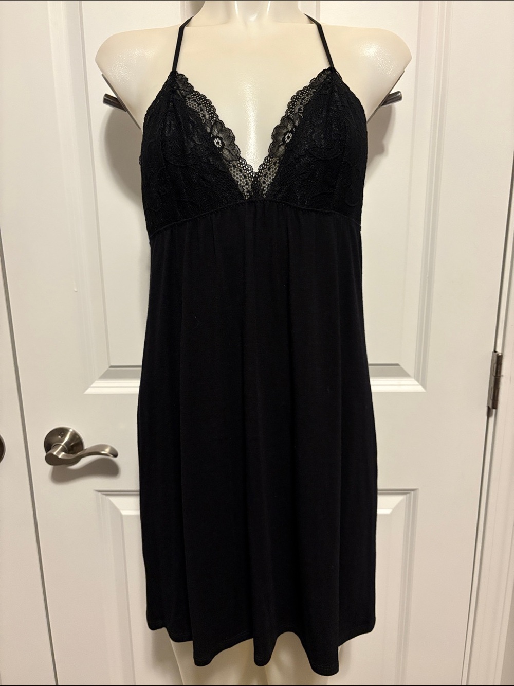 Black Lace-Trim Chemise Nightdress - Women's Intimates